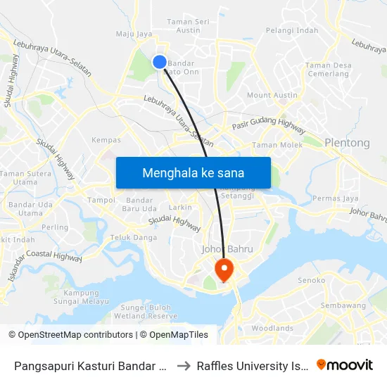 Pangsapuri Kasturi Bandar Dato Onn to Raffles University Iskandar map