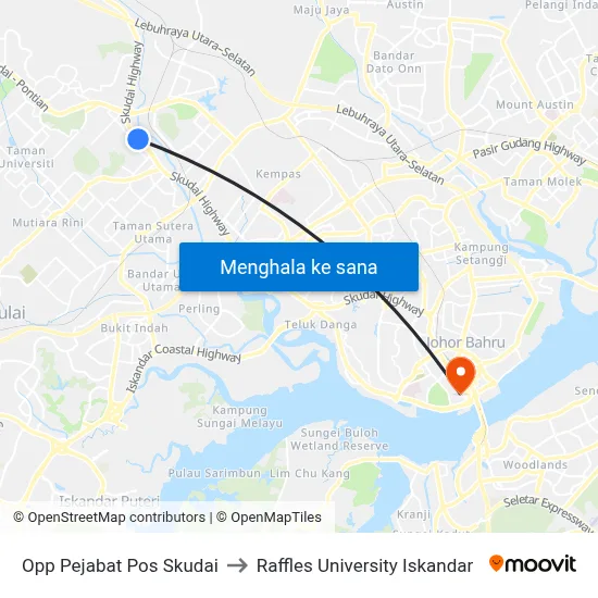 Opp Pejabat Pos Skudai to Raffles University Iskandar map