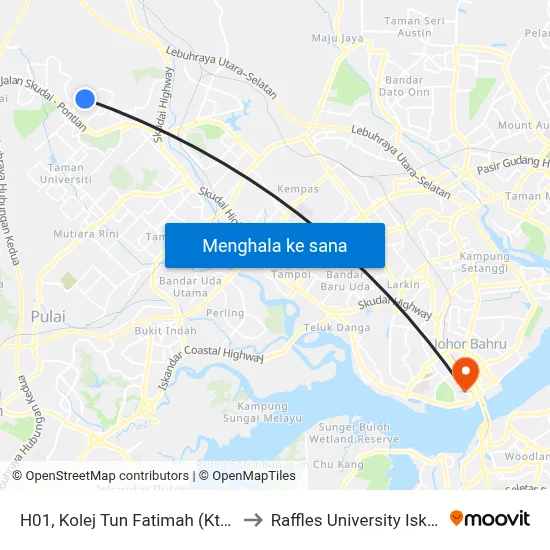 H01, Kolej Tun Fatimah (Ktf), Utm to Raffles University Iskandar map