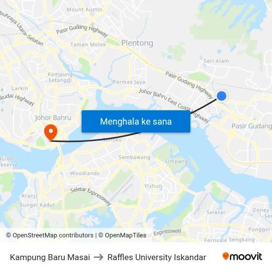 Kampung Baru Masai to Raffles University Iskandar map