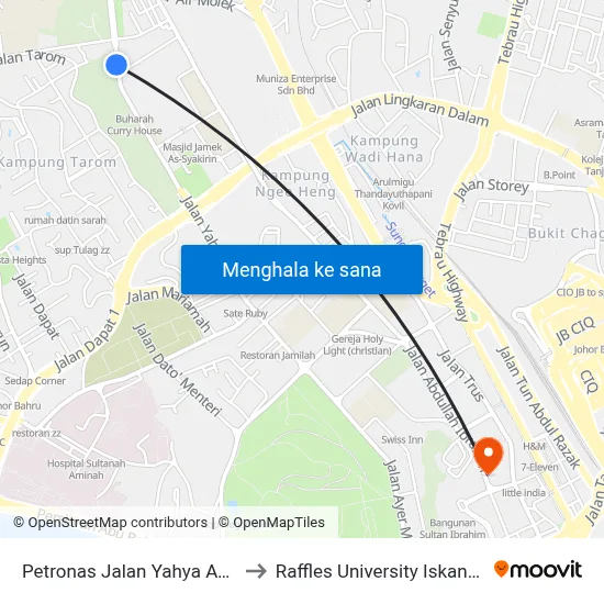 Petronas Jalan Yahya Awal to Raffles University Iskandar map