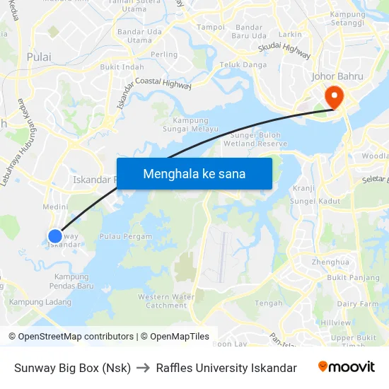 Sunway Big Box (Nsk) to Raffles University Iskandar map