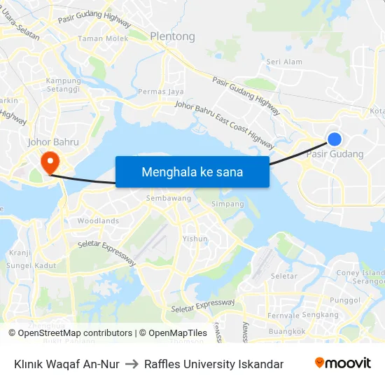 Klınık Waqaf An-Nur to Raffles University Iskandar map