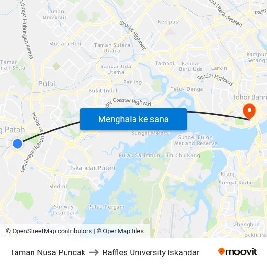 Taman Nusa Puncak to Raffles University Iskandar map