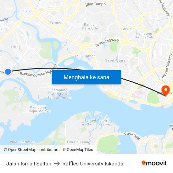 Jalan Ismail Sultan to Raffles University Iskandar map