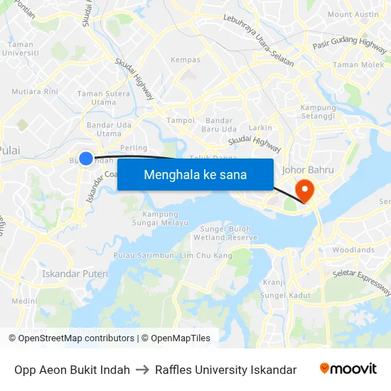 Opp Aeon Bukit Indah to Raffles University Iskandar map