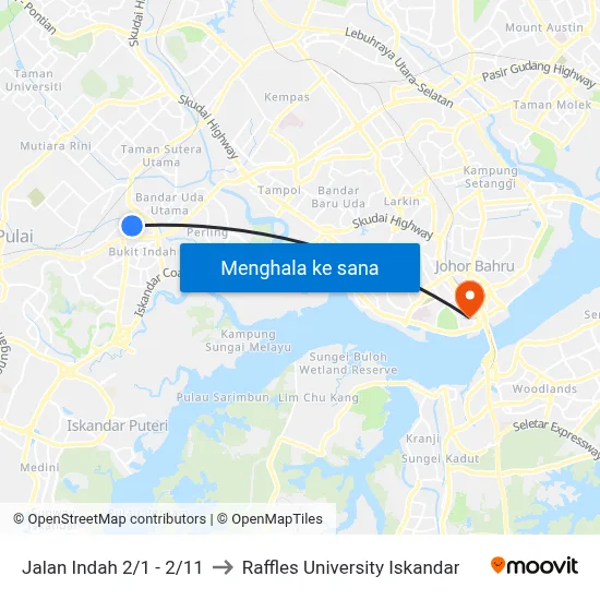 Jalan Indah 2/1 - 2/11 to Raffles University Iskandar map