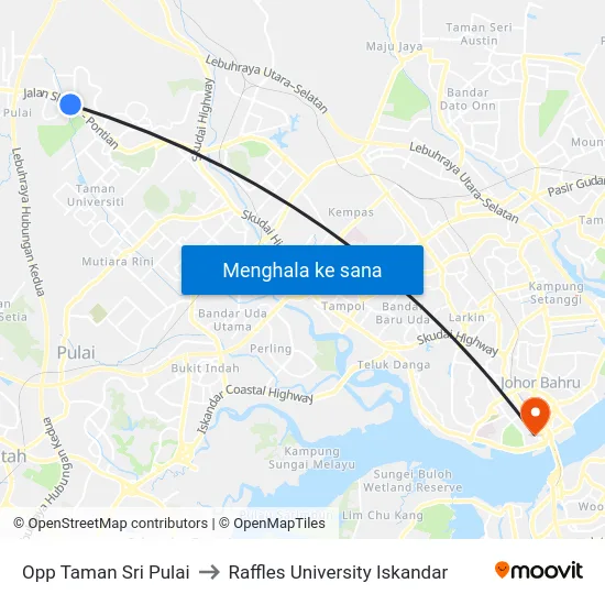 Opp Taman Sri Pulai to Raffles University Iskandar map