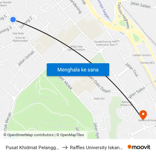 Pusat Khidmat Pelanggan to Raffles University Iskandar map