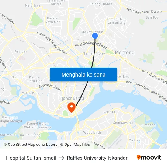 Hospital Sultan Ismail to Raffles University Iskandar map