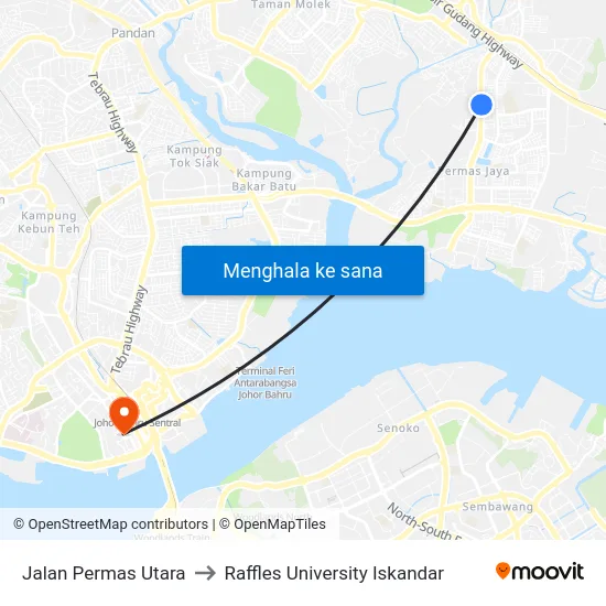 Jalan Permas Utara to Raffles University Iskandar map