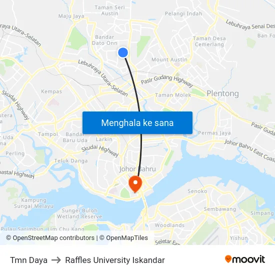 Tmn Daya to Raffles University Iskandar map