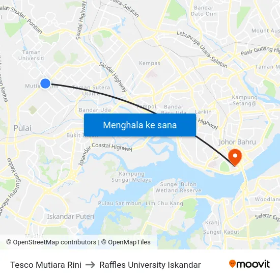 Tesco Mutiara Rini to Raffles University Iskandar map