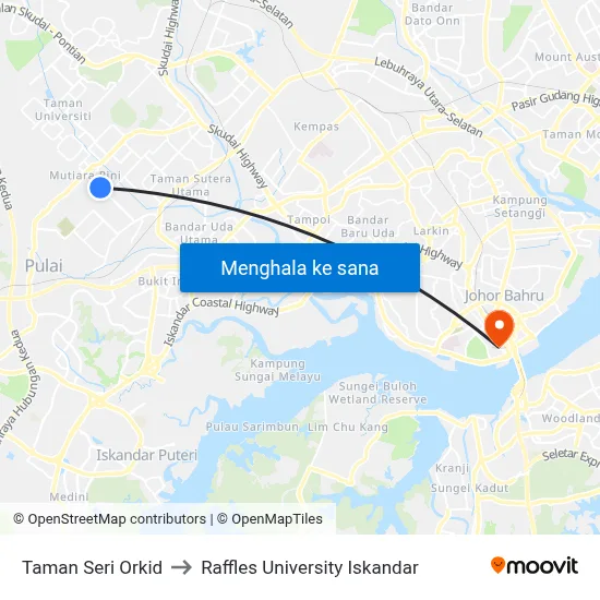 Taman Seri Orkid to Raffles University Iskandar map