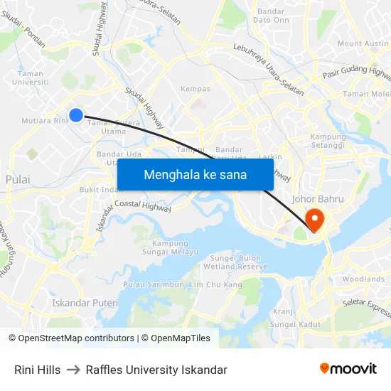 Rini Hills to Raffles University Iskandar map