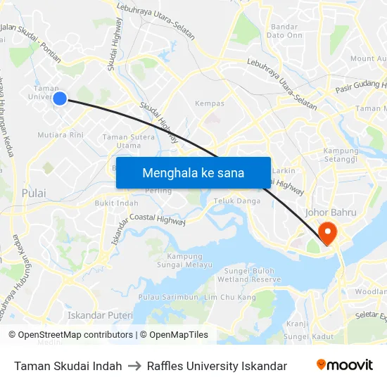 Taman Skudai Indah to Raffles University Iskandar map