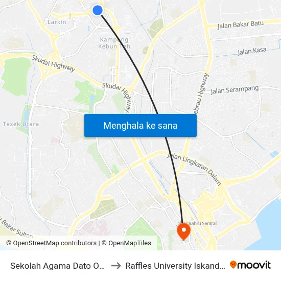 Sekolah Agama Dato Onn to Raffles University Iskandar map