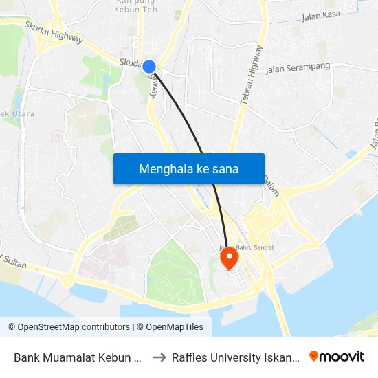 Bank Muamalat Kebun Teh to Raffles University Iskandar map