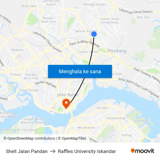 Shell Jalan Pandan to Raffles University Iskandar map