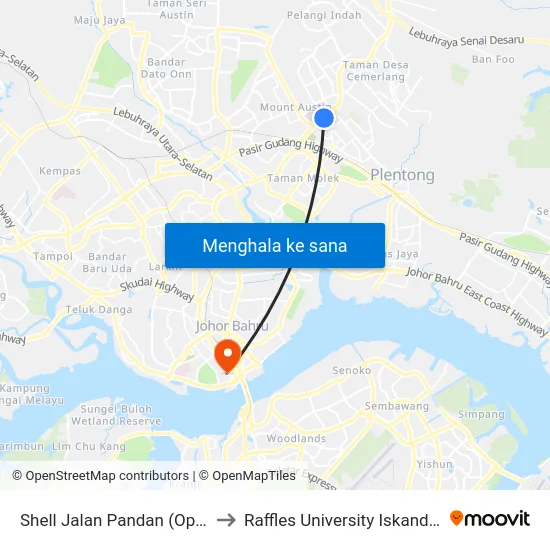 Shell Jalan Pandan (Opp) to Raffles University Iskandar map