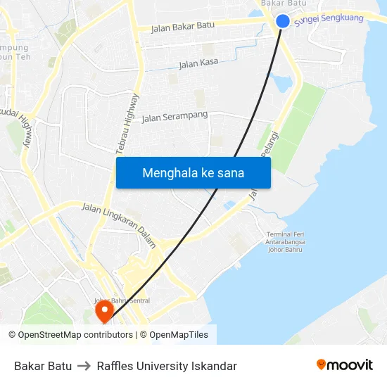 Bakar Batu to Raffles University Iskandar map