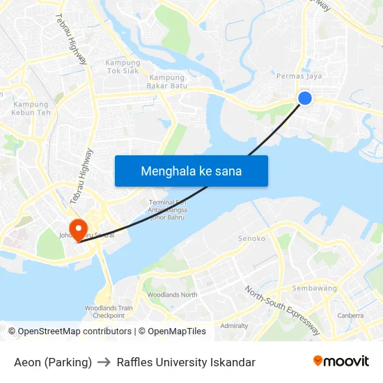 Aeon (Parking) to Raffles University Iskandar map