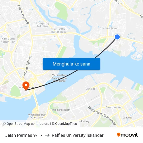 Jalan Permas 9/17 to Raffles University Iskandar map