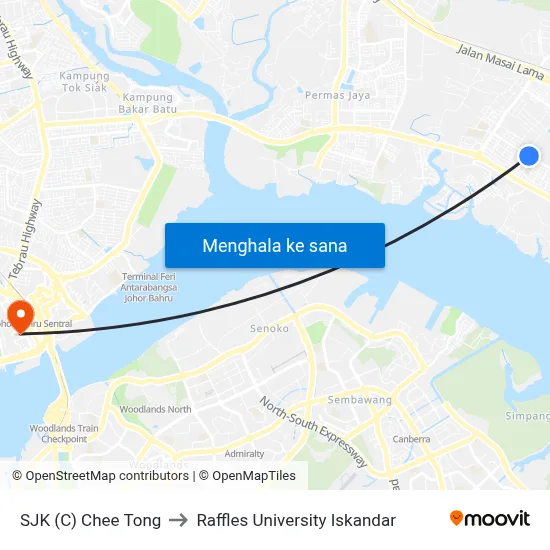 SJK (C) Chee Tong to Raffles University Iskandar map