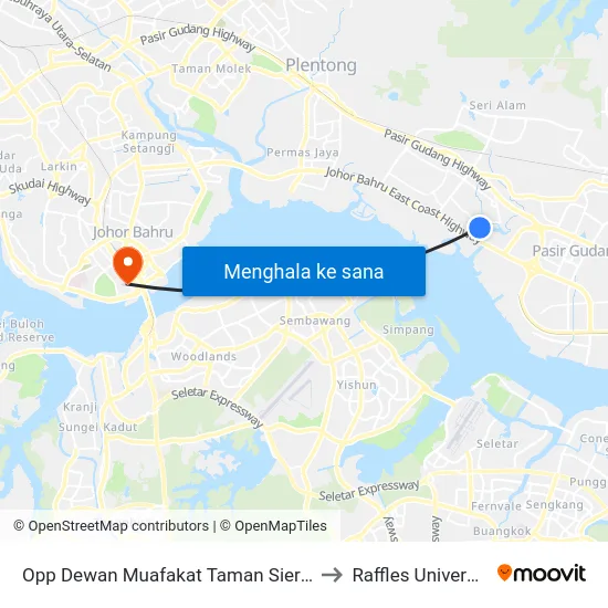 Opp Dewan Muafakat Taman Sierra Perdana (Road Side) to Raffles University Iskandar map