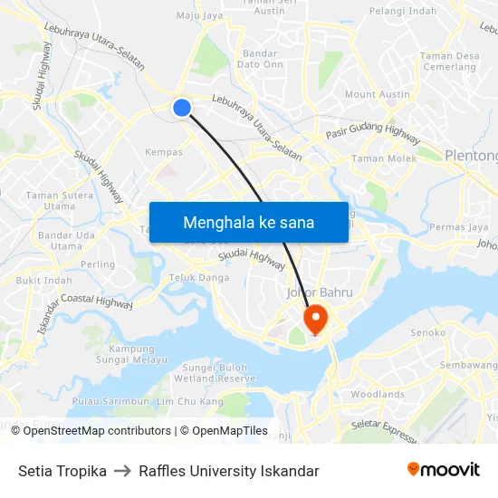 Setia Tropika to Raffles University Iskandar map