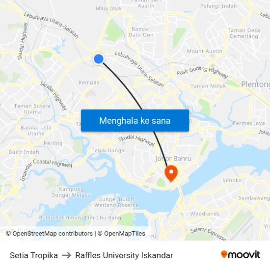 Setia Tropika to Raffles University Iskandar map