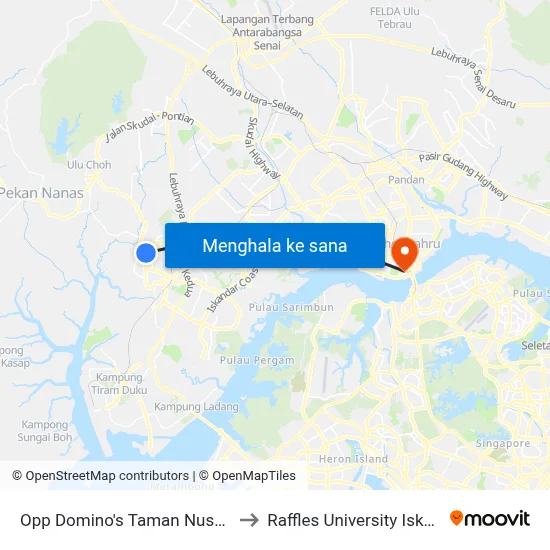 Opp Domino's Taman Nusantara to Raffles University Iskandar map