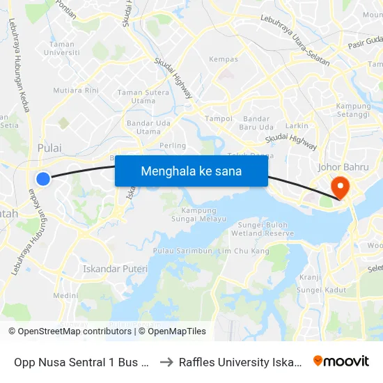 Opp Nusa Sentral 1 Bus Stop to Raffles University Iskandar map