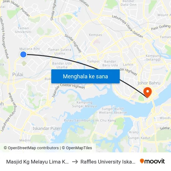 Masjid Kg Melayu Lima Kedai to Raffles University Iskandar map