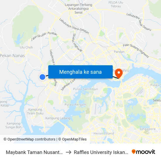 Maybank Taman Nusantara to Raffles University Iskandar map