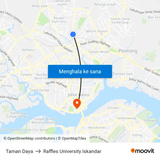 Taman Daya to Raffles University Iskandar map