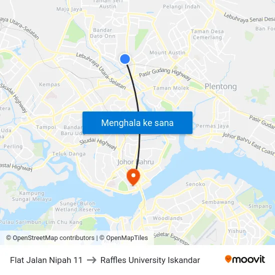 Flat Jalan Nipah 11 to Raffles University Iskandar map