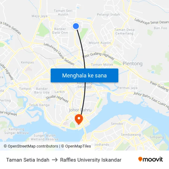 Taman Setia Indah to Raffles University Iskandar map