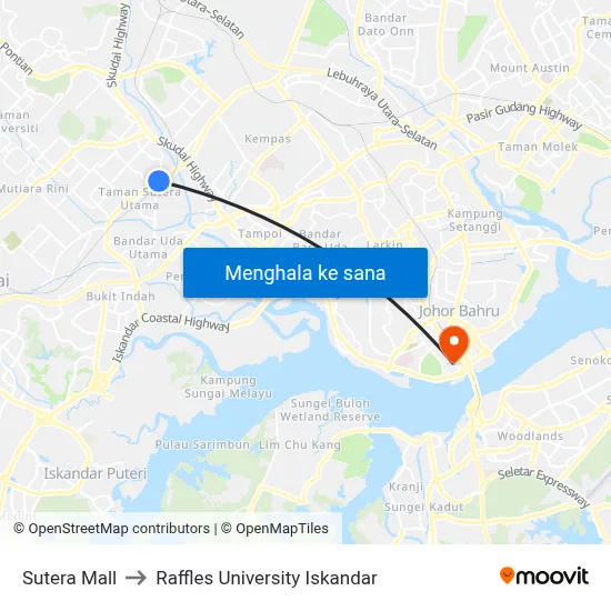 Sutera Mall to Raffles University Iskandar map