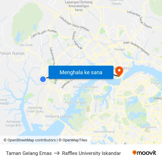 Taman Gelang Emas to Raffles University Iskandar map