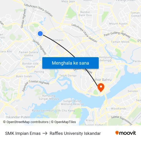 SMK Impian Emas to Raffles University Iskandar map