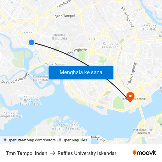 Tmn Tampoi Indah to Raffles University Iskandar map