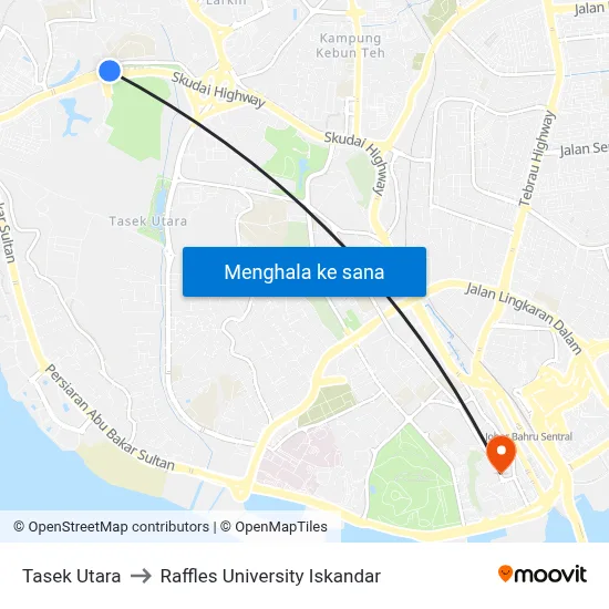 Tasek Utara to Raffles University Iskandar map