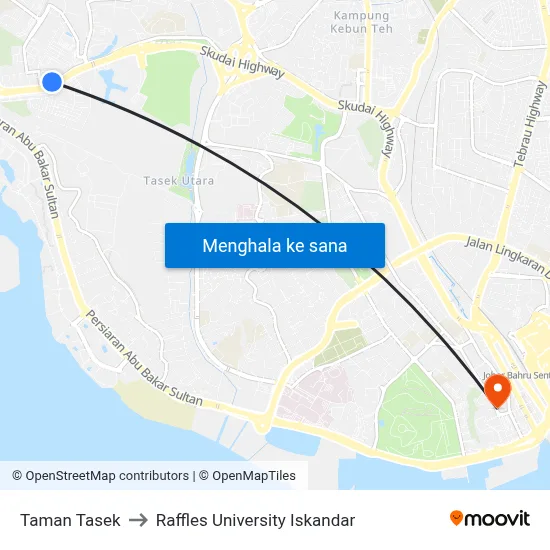 Taman Tasek to Raffles University Iskandar map