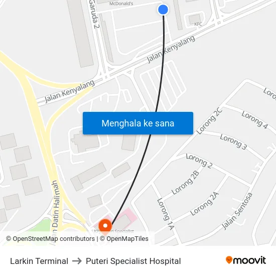 Larkin Terminal to Puteri Specialist Hospital map