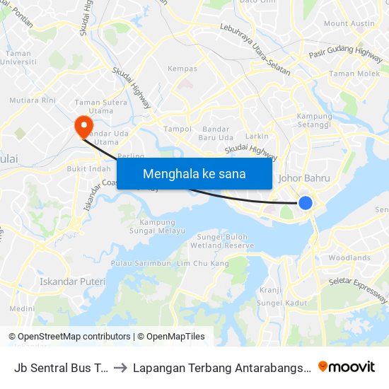 Jb Sentral Bus Ter (47711) to Lapangan Terbang Antarabangsa Changi  Singapura map