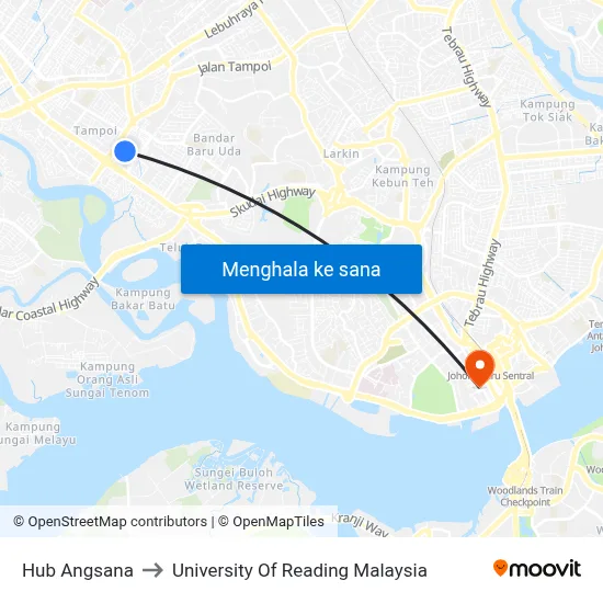 Hub Angsana to University Of Reading Malaysia map