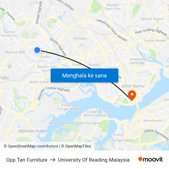 Opp Tan Furniture to University Of Reading Malaysia map