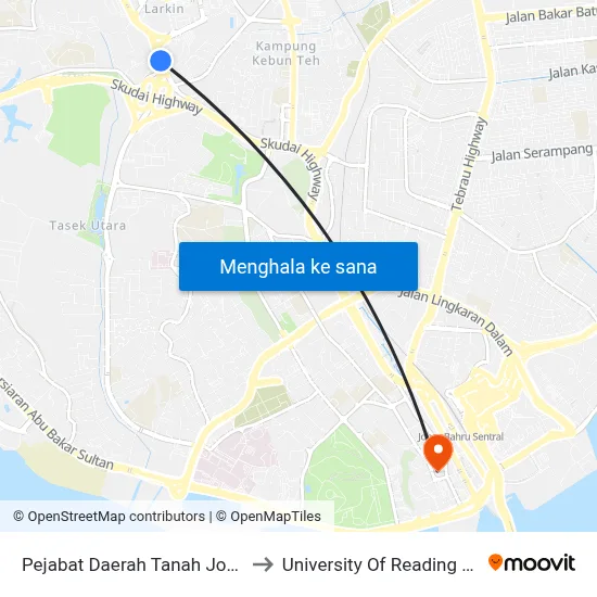 Pejabat Daerah Tanah Johor Bahru to University Of Reading Malaysia map