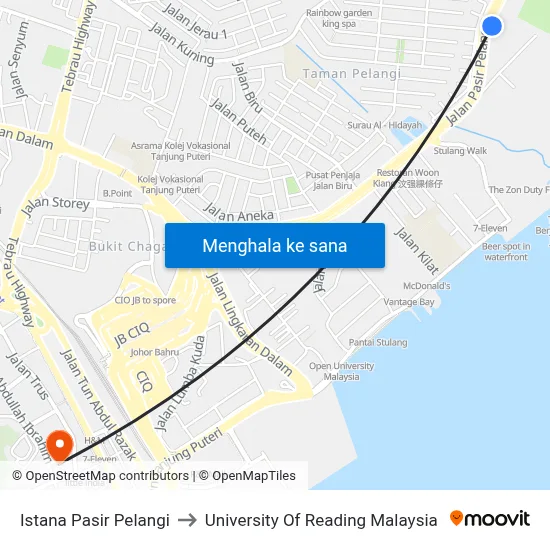 Istana Pasir Pelangi to University Of Reading Malaysia map